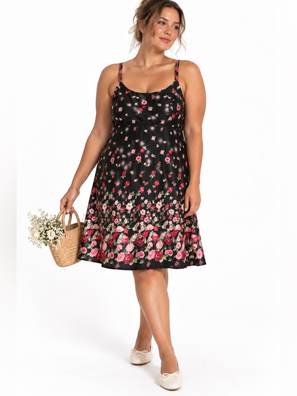 VINTAGE 90's Cottagecore Floral Slip Dress with Pink Rose Print